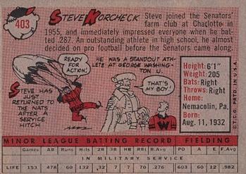 1958 Topps #403 Steve Korcheck Back