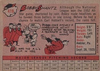 1958 Topps #419 Bobby Shantz Back
