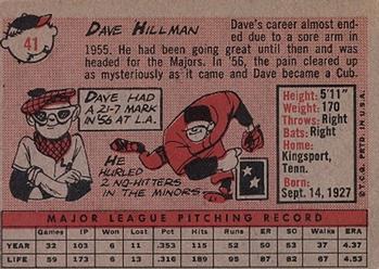 1958 Topps #41 Dave Hillman Back