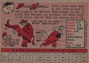 1958 Topps #421 Dixie Howell Back