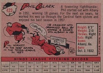 1958 Topps #423 Phil Clark Back