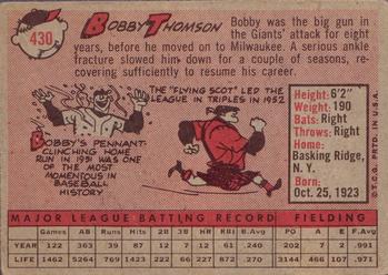1958 Topps #430 Bobby Thomson Back
