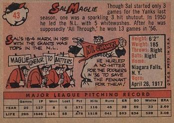 1958 Topps #43 Sal Maglie Back
