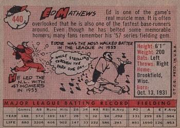 1958 Topps #440 Ed Mathews Back