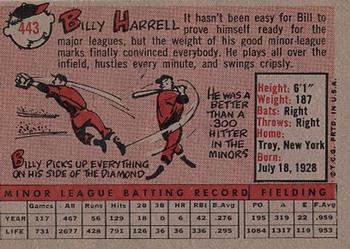 1958 Topps #443 Billy Harrell Back