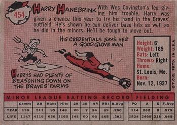 1958 Topps #454 Harry Hanebrink Back