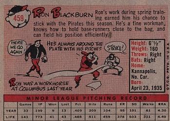1958 Topps #459 Ron Blackburn Back