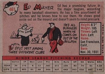 1958 Topps #461 Ed Mayer Back