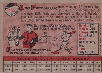 1958 Topps #465 Arnie Portocarrero Back