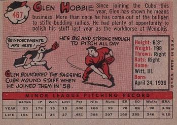 1958 Topps #467 Glen Hobbie Back