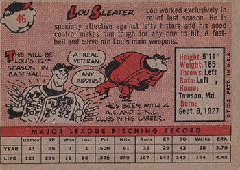 1958 Topps #46 Lou Sleater Back