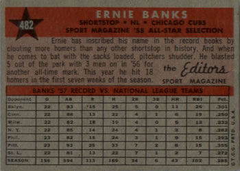 1958 Topps #482 Ernie Banks Back
