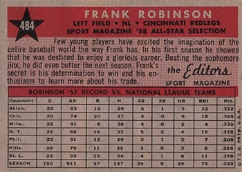 1958 Topps #484 Frank Robinson Back