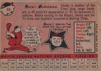 1958 Topps #49 Smoky Burgess Back