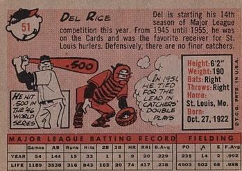 1958 Topps #51 Del Rice Back
