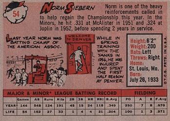 1958 Topps #54 Norm Siebern Back