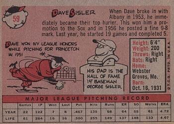 1958 Topps #59 Dave Sisler Back