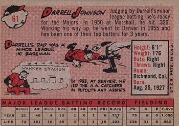1958 Topps #61 Darrell Johnson Back