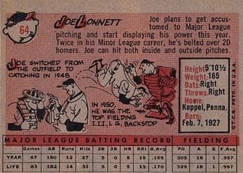 1958 Topps #64 Joe Lonnett Back