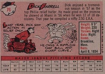 1958 Topps #76 Dick Farrell Back