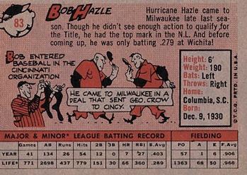 1958 Topps #83 Bob Hazle Back