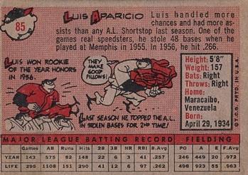 1958 Topps #85 Luis Aparicio Back
