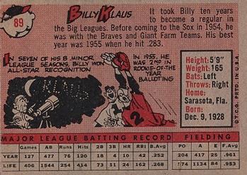 1958 Topps #89 Billy Klaus Back