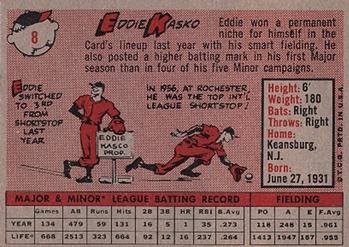 1958 Topps #8 Eddie Kasko Back