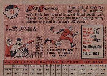 1958 Topps #94 Bob Skinner Back
