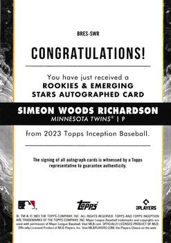 2023 Topps Inception - Rookie & Emerging Stars Autographs Magenta #BRES-SWR Simeon Woods Richardson Back