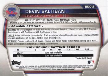 2023 Bowman Draft - Chrome #BDC-2 Devin Saltiban Back