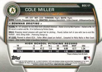 2023 Bowman Draft - Chrome #BDC-51 Cole Miller Back