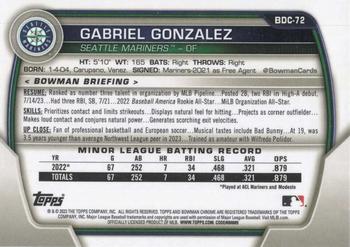 2023 Bowman Draft - Chrome #BDC-72 Gabriel Gonzalez Back