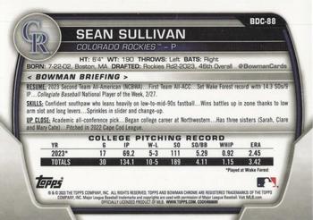 2023 Bowman Draft - Chrome #BDC-88 Sean Sullivan Back