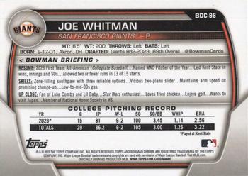 2023 Bowman Draft - Chrome #BDC-98 Joe Whitman Back