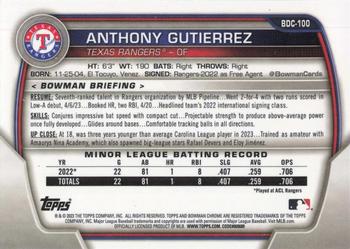 2023 Bowman Draft - Chrome #BDC-100 Anthony Gutierrez Back