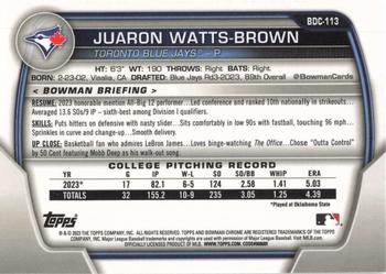 2023 Bowman Draft - Chrome #BDC-113 Juaron Watts-Brown Back