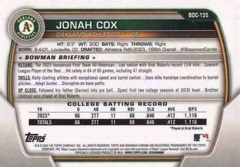 2023 Bowman Draft - Chrome #BDC-135 Jonah Cox Back