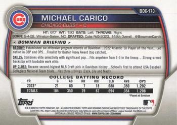 2023 Bowman Draft - Chrome #BDC-170 Michael Carico Back