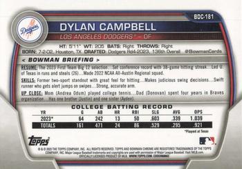 2023 Bowman Draft - Chrome #BDC-181 Dylan Campbell Back