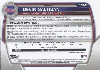 2023 Bowman Draft - Chrome Refractor #BDC-2 Devin Saltiban Back