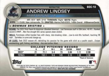 2023 Bowman Draft - Chrome Refractor #BDC-18 Andrew Lindsey Back