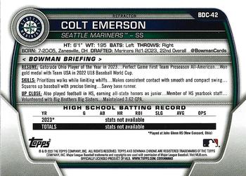 2023 Bowman Draft - Chrome Refractor #BDC-42 Colt Emerson Back