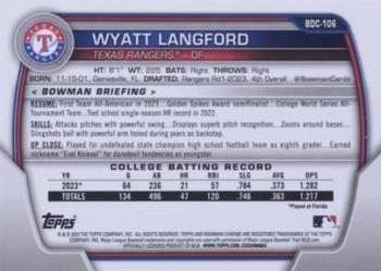 2023 Bowman Draft - Chrome Refractor #BDC-106 Wyatt Langford Back