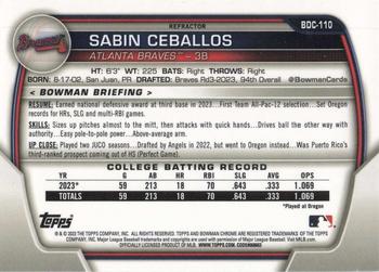 2023 Bowman Draft - Chrome Refractor #BDC-110 Sabin Ceballos Back