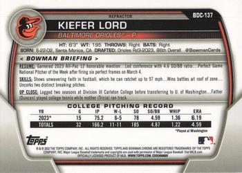 2023 Bowman Draft - Chrome Refractor #BDC-137 Kiefer Lord Back