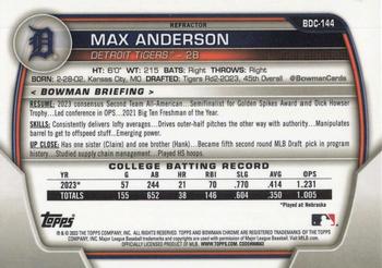 2023 Bowman Draft - Chrome Refractor #BDC-144 Max Anderson Back