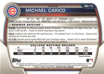 2023 Bowman Draft - Chrome Refractor #BDC-170 Michael Carico Back
