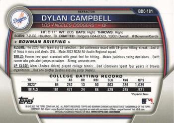 2023 Bowman Draft - Chrome Refractor #BDC-181 Dylan Campbell Back