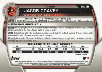 2023 Bowman Draft - Chrome Refractor #BDC-189 Jacob Cravey Back